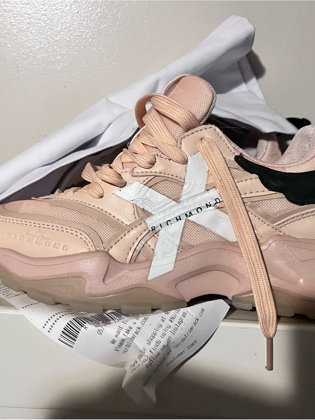 2019 Womens John Richmond Blush Pink Chunky Trainer Black White Size 39 - 8.5 Ds